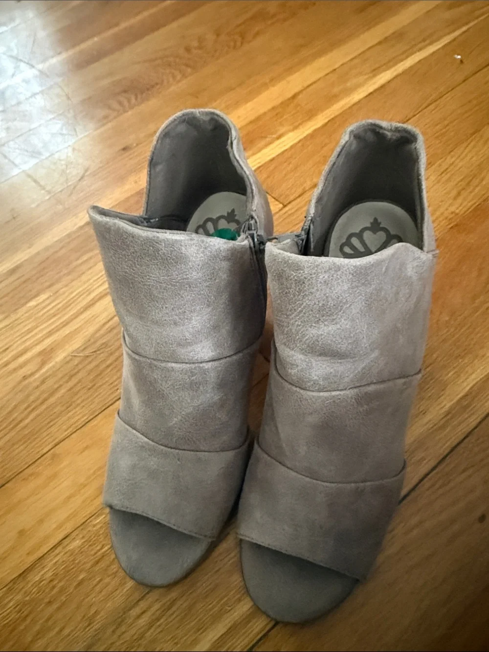 Fergalicious Taupe Suede Peep-Toe Ankle Booties